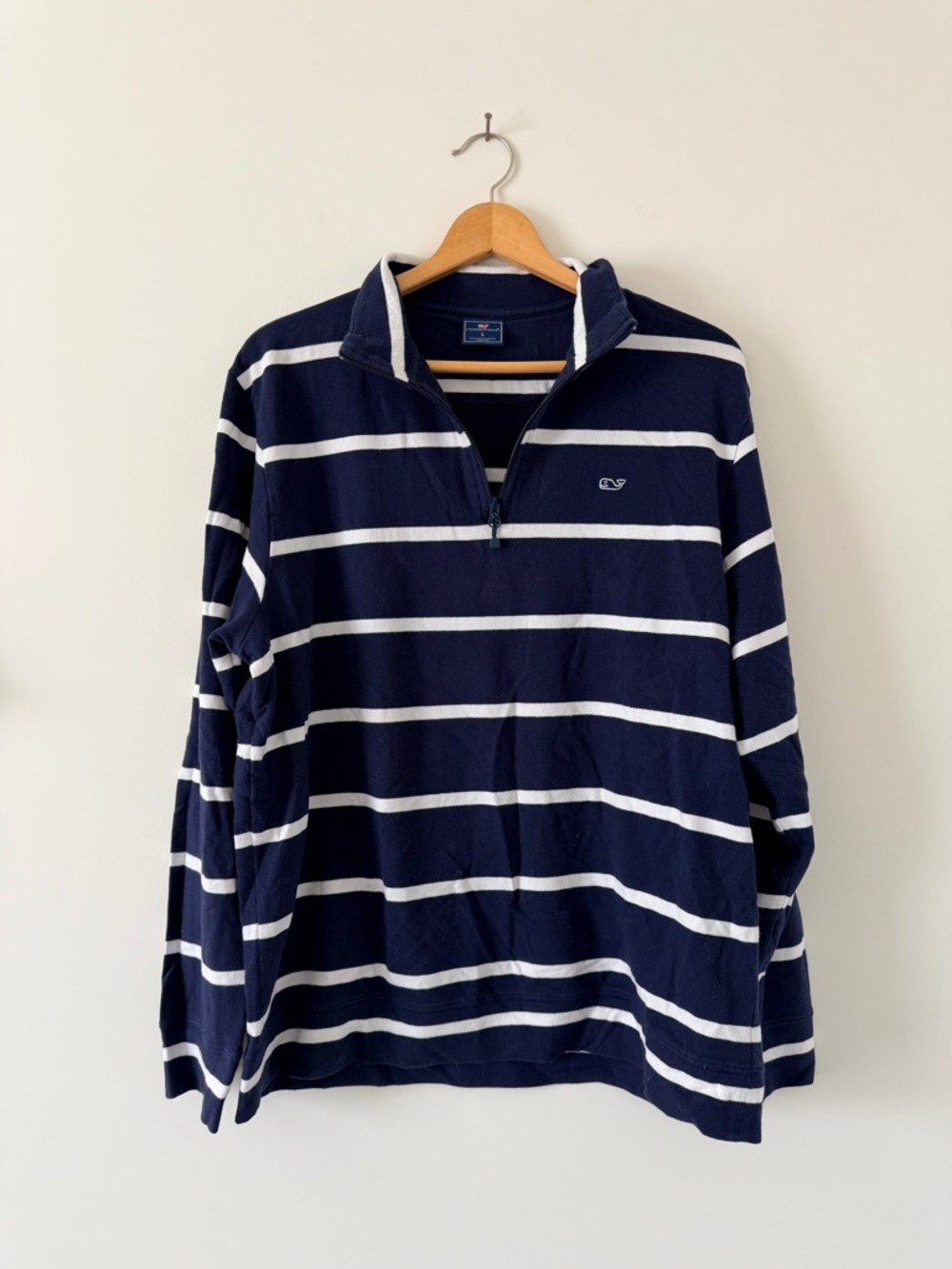 Vineyard Vines Navy and White Striped Half-Zip Pullover